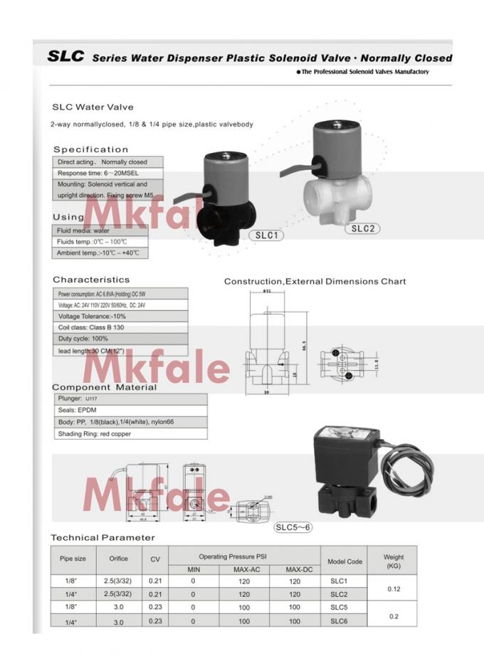 SMLC Series Water Dispenser Plastic Direct Acting Solenoid Valve Special Diaphragm