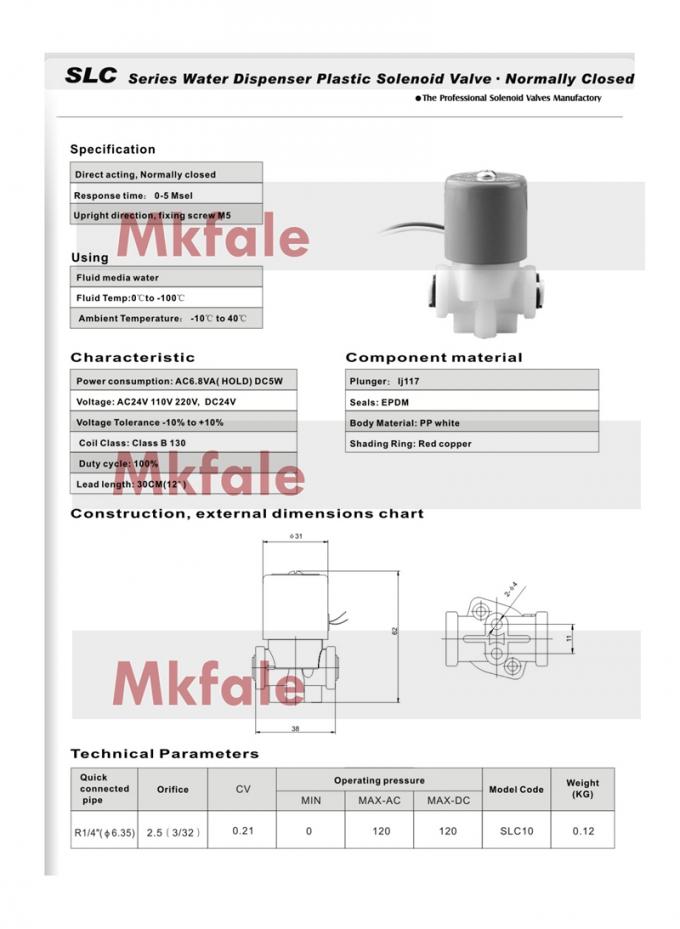 SMLC Series Water Dispenser Plastic Direct Acting Solenoid Valve Special Diaphragm